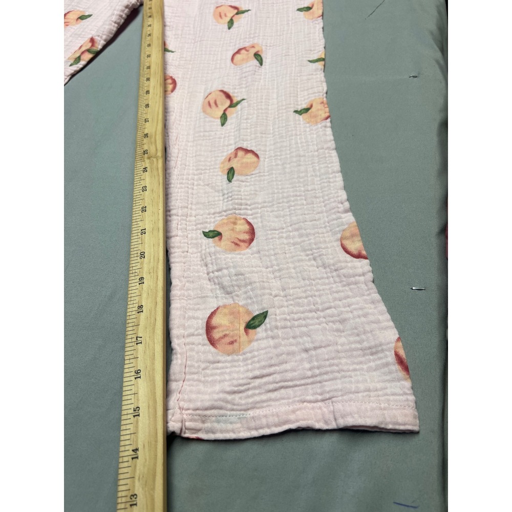 Pink Peach Print Cotton Gauze Pajama Set Lace Trim Long Sleeve Pants M - Picture 7 of 7